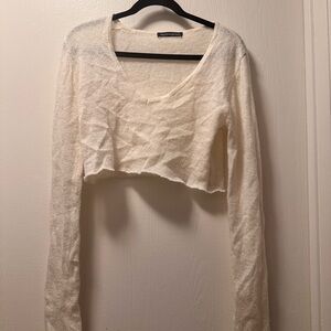 Brandy Melville Cream Cropped Long-Sleeve Knit Sweater - One Size